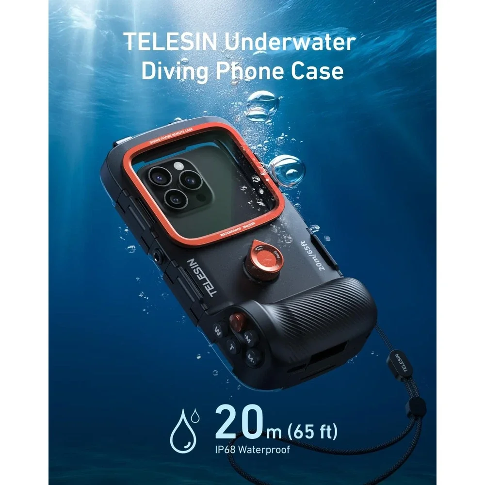 TELESIN Diving Phone Case Waterproof 65ft Underwater Remote Bluetooth Control